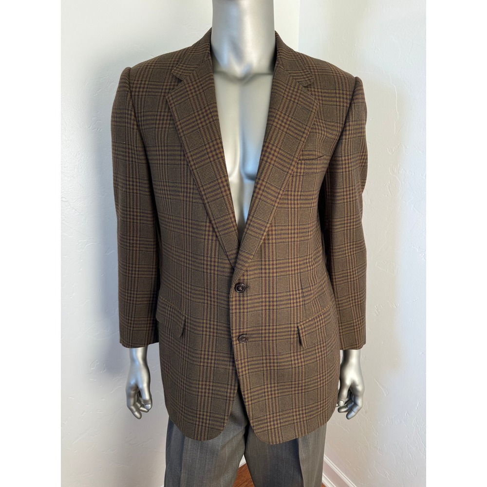 Bruno Piattelli Men's Brown Plaid Wool Sport Coat Blazer Jacket Size 44L